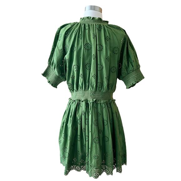 ROLLER RABBIT Fiorella Dress Astra Eyelet Green Cotton Short Sleeves Small NEW - Picture 10 of 12